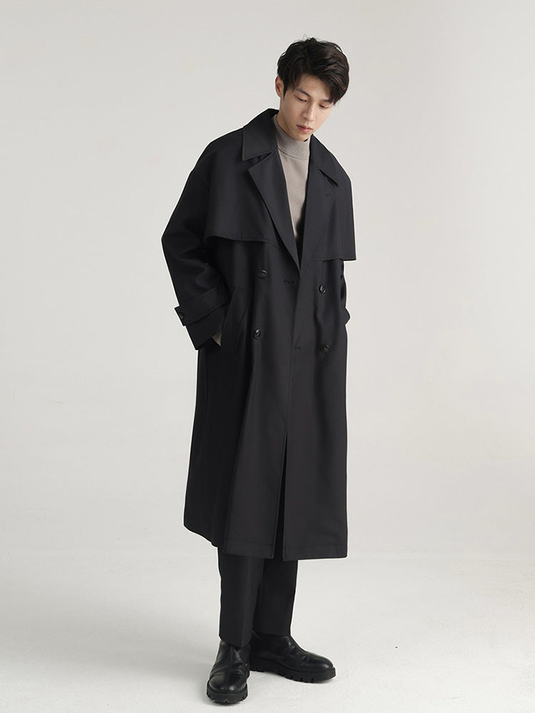 Mens Long Double Breasted Trench Coat