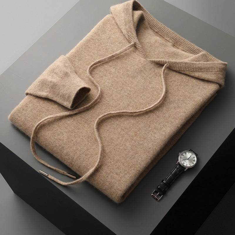 Mens Hooded Cashmere Blend Long Sleeve Knit Pullover