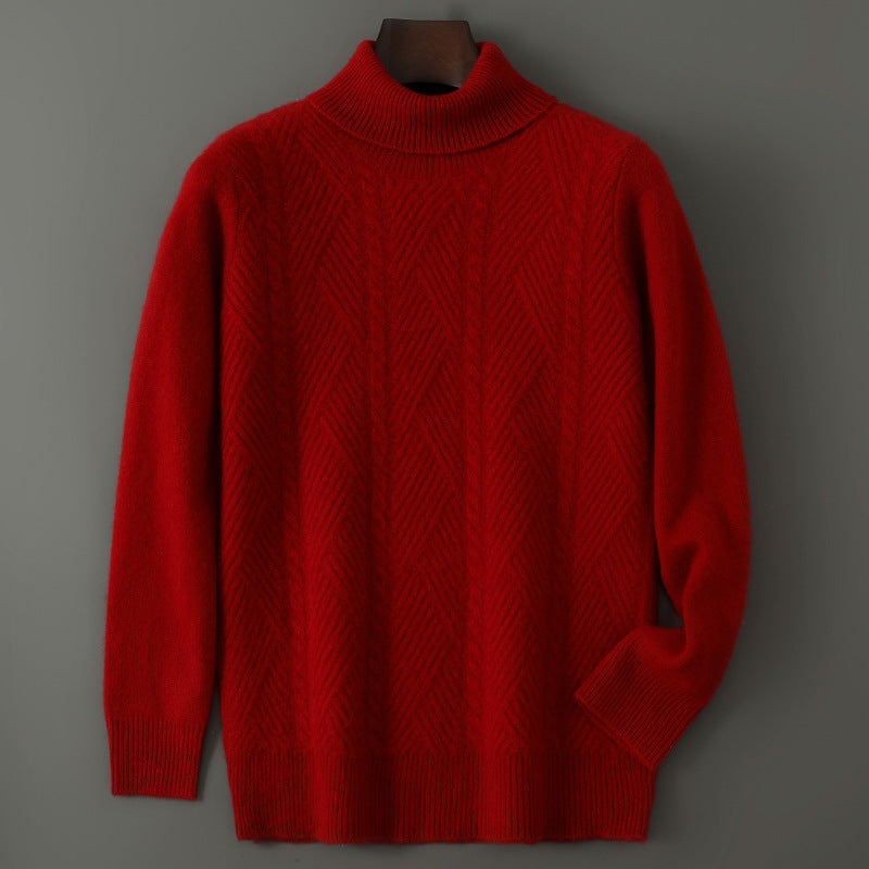 Merino Wool Sweater Men High Lapel Jacquard