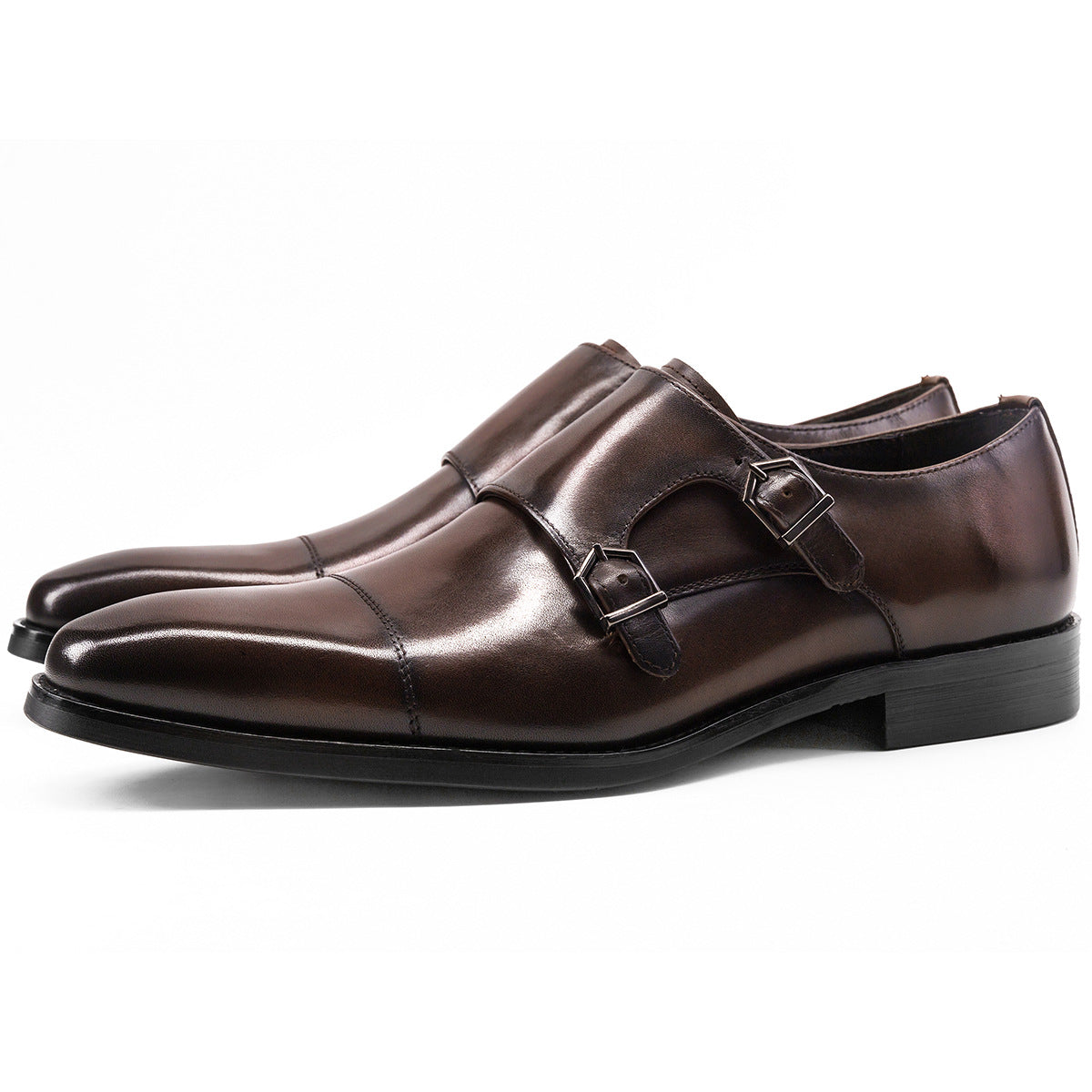 Mens Double Buckle Leather Monk Shoes