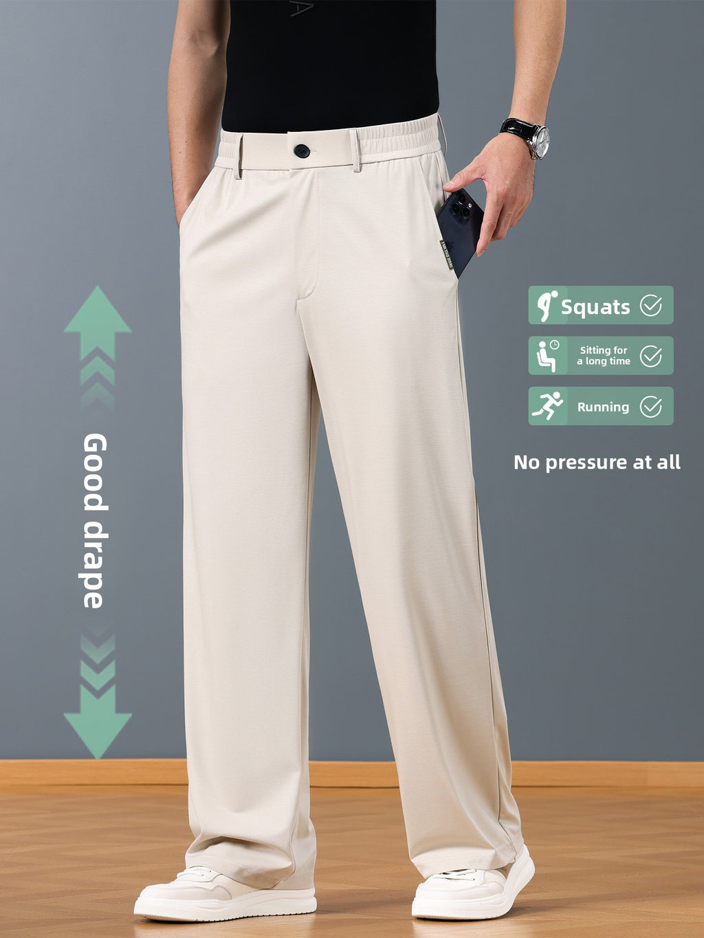 Mens Silk Blend Straight Leg Trousers