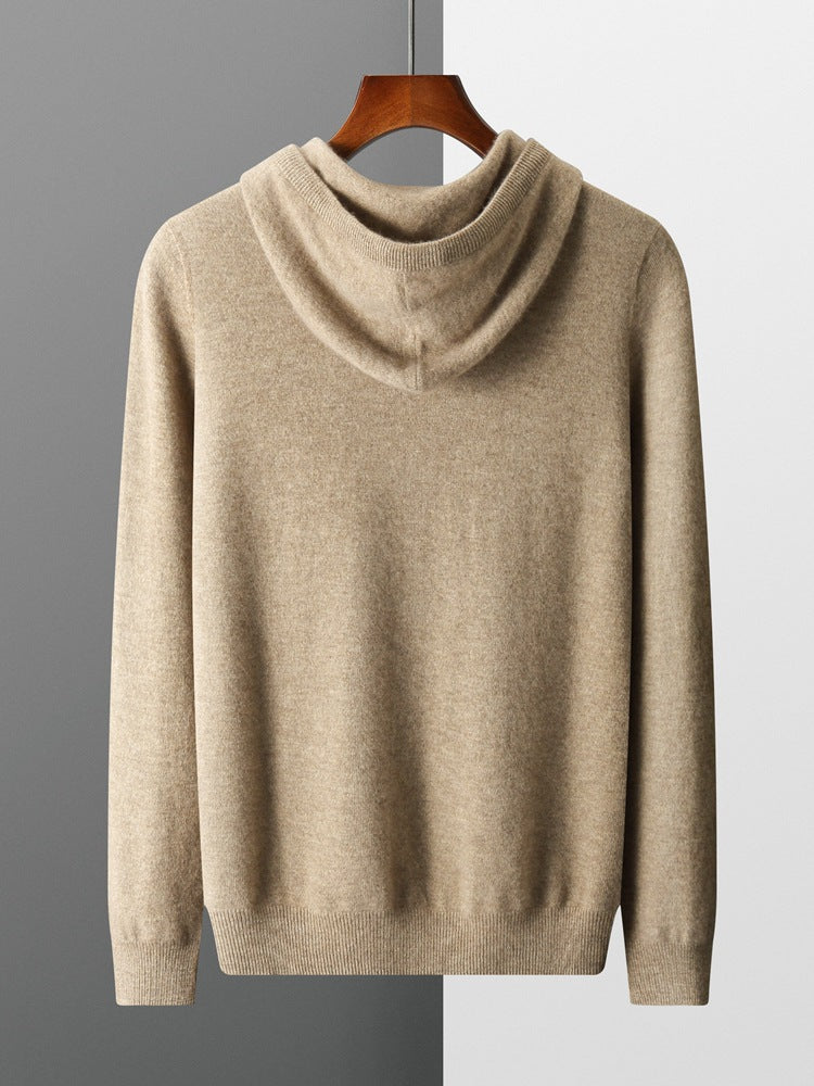 Mens Hooded Cashmere Blend Long Sleeve Knit Pullover
