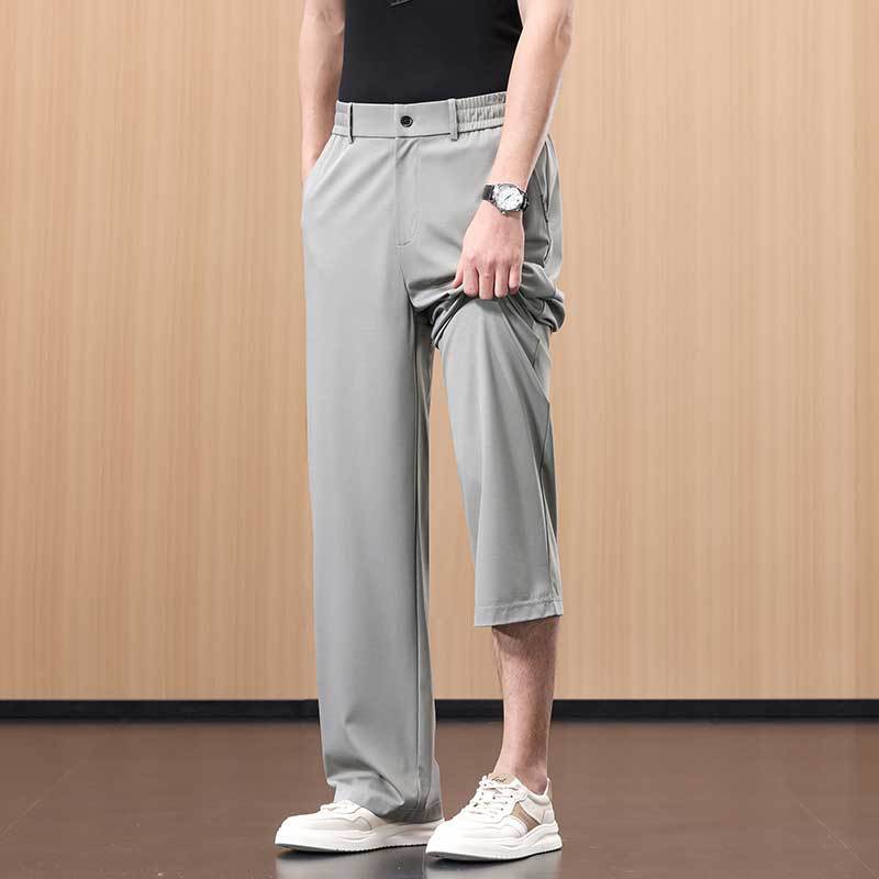 Mens Silk Blend Straight Leg Trousers