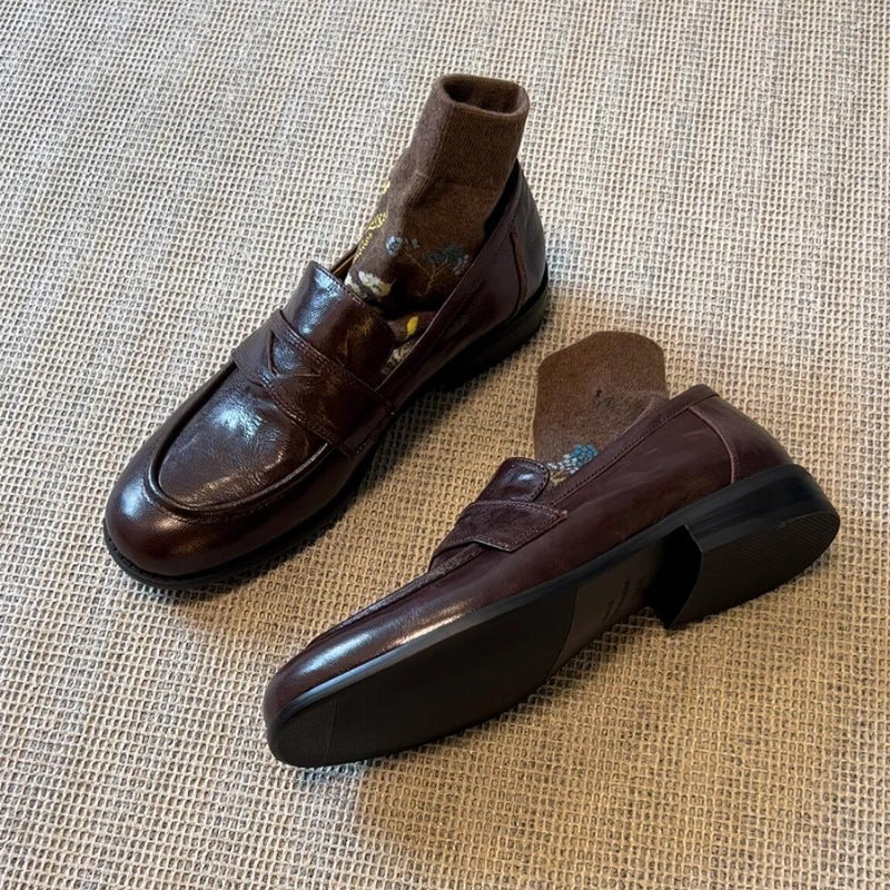 Leather Flat Loafers,Stunningly Beautiful and Versatile Small Leather Shoes