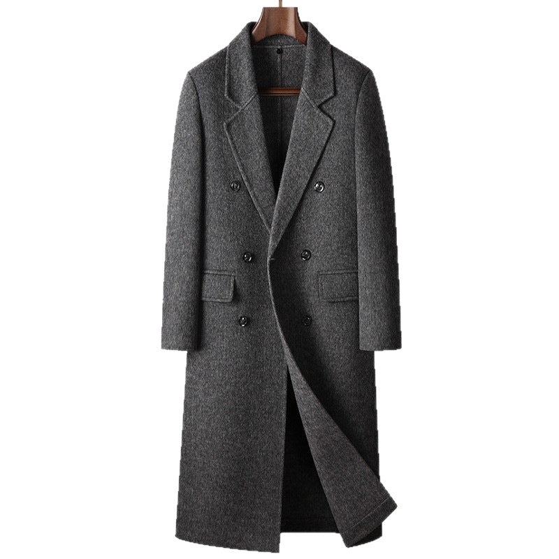 Double Breasted Over-The-Knee Length Wool Overcoat