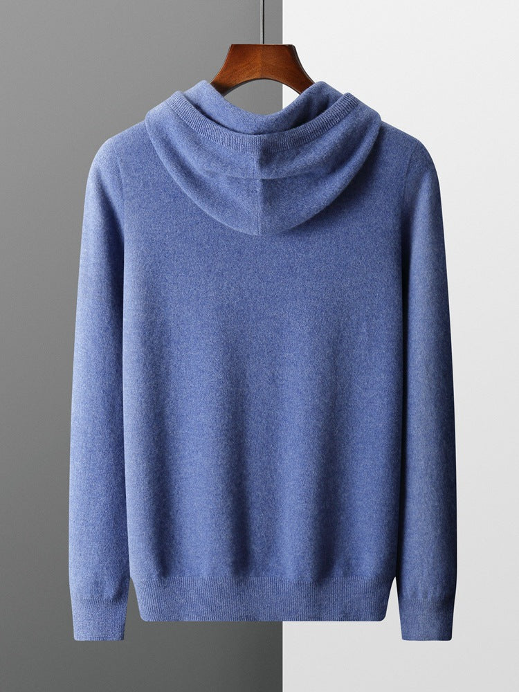Mens Hooded Cashmere Blend Long Sleeve Knit Pullover