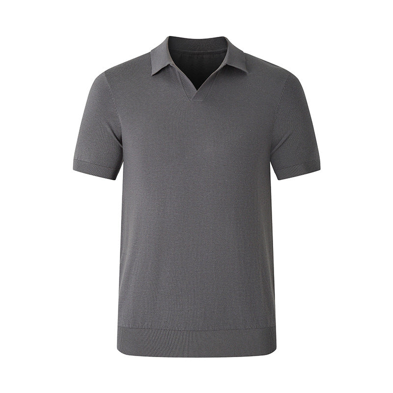 Mens Casual Mulberry Silk Blend Polo Shirt Short Sleeve Scissor Collar