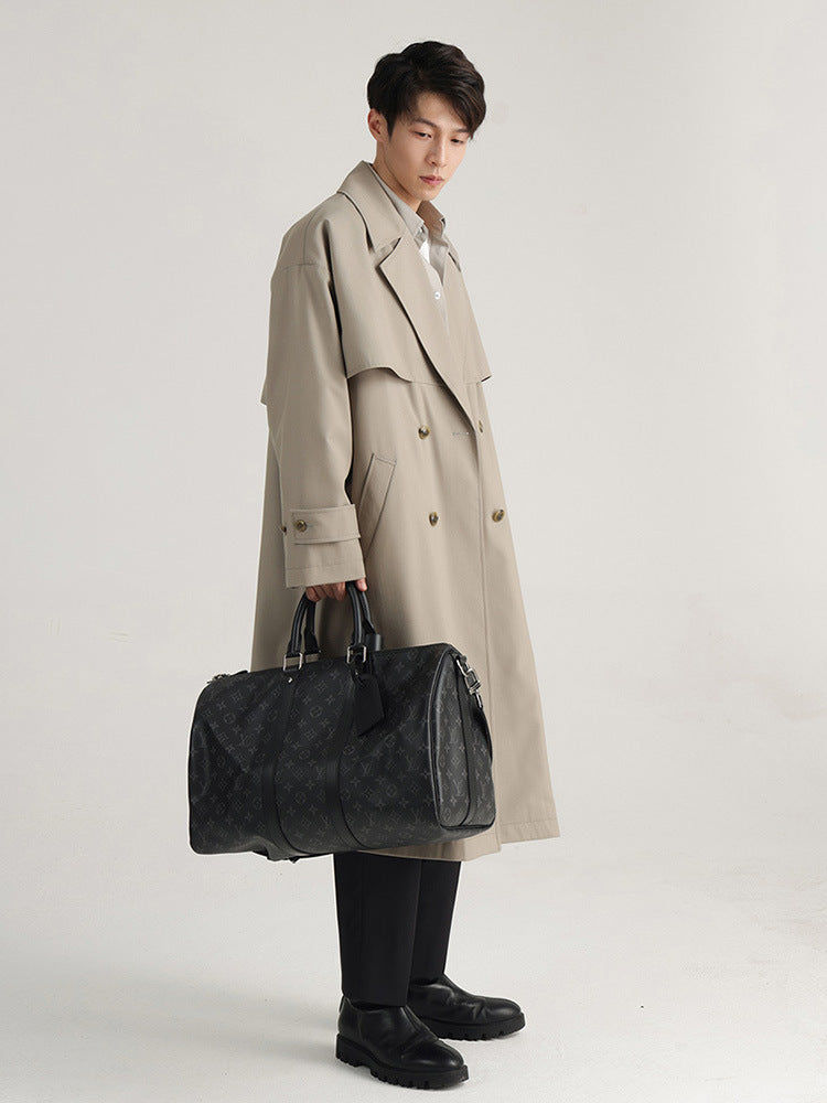Mens Long Double Breasted Trench Coat