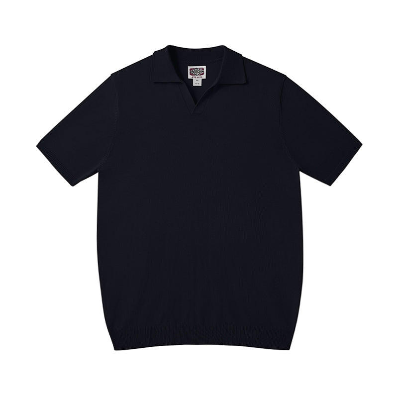 Mens Casual Mulberry Silk Blend Polo Shirt Short Sleeve Scissor Collar