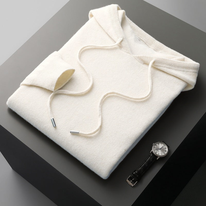 Mens Hooded Cashmere Blend Long Sleeve Knit Pullover