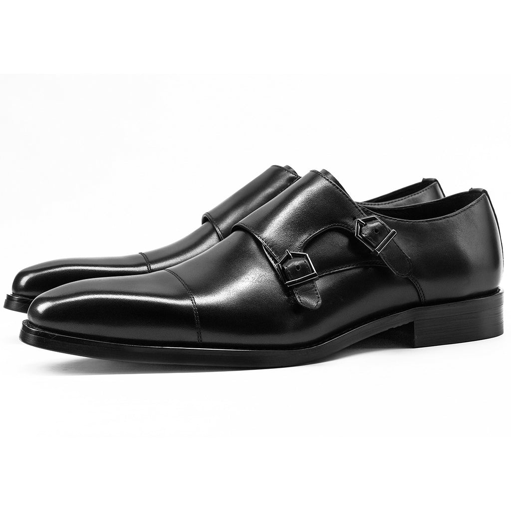 Mens Double Buckle Leather Monk Shoes