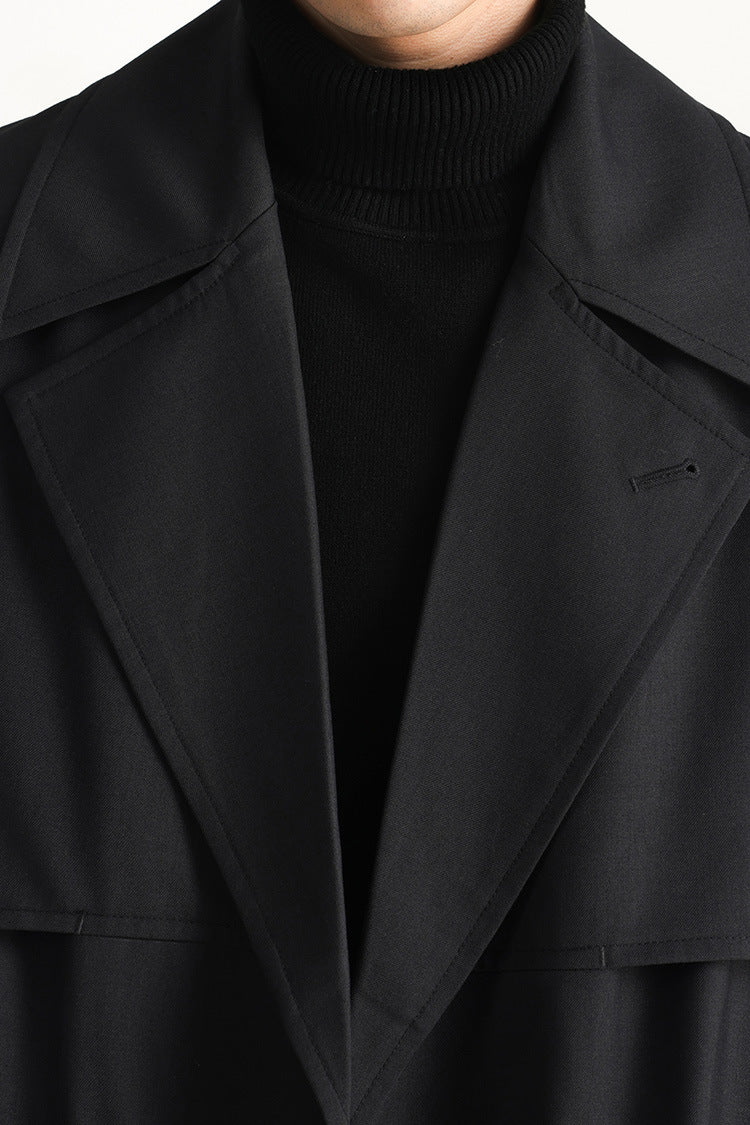 Mens Long Double Breasted Trench Coat