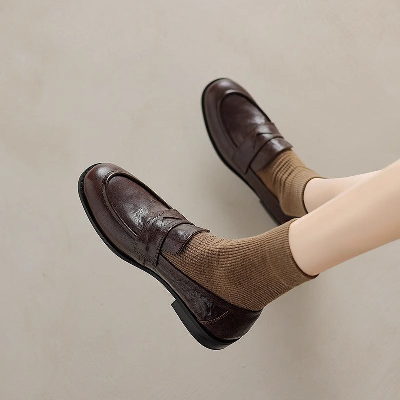 Leather Flat Loafers,Stunningly Beautiful and Versatile Small Leather Shoes