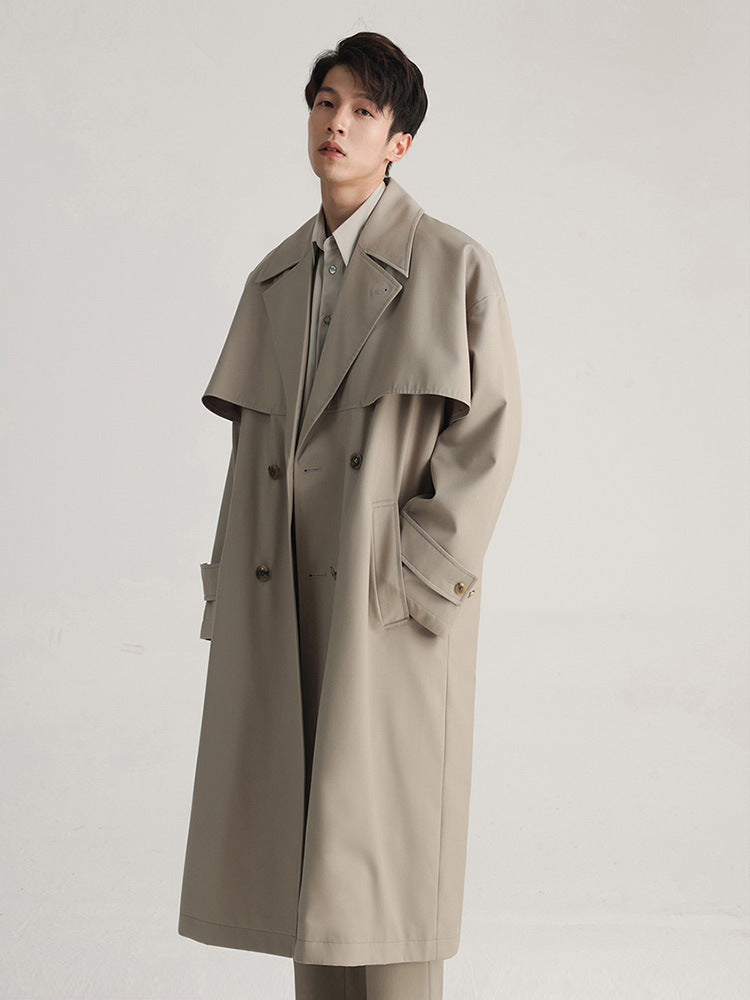 Mens Long Double Breasted Trench Coat