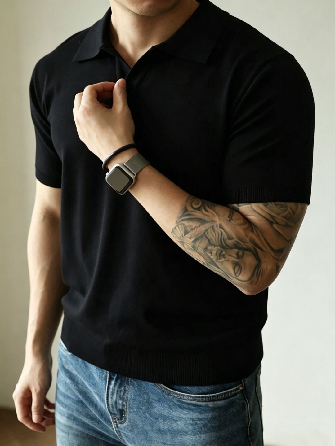 Knitted Polo Shirt Men's Short Sleeve