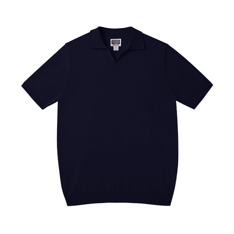 Mens Casual Mulberry Silk Blend Polo Shirt Short Sleeve Scissor Collar