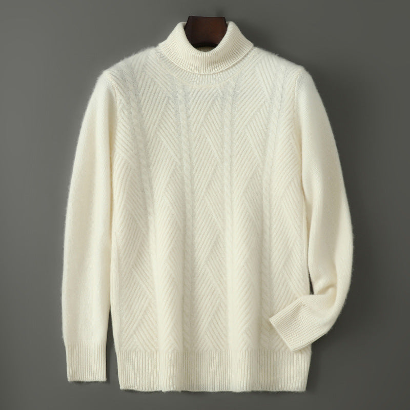 Merino Wool Sweater Men High Lapel Jacquard