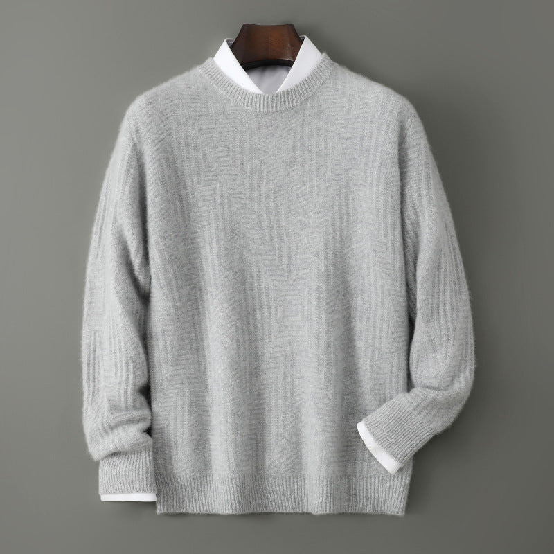 Mens Merino Wool Jacquard Crew Neck Sweater