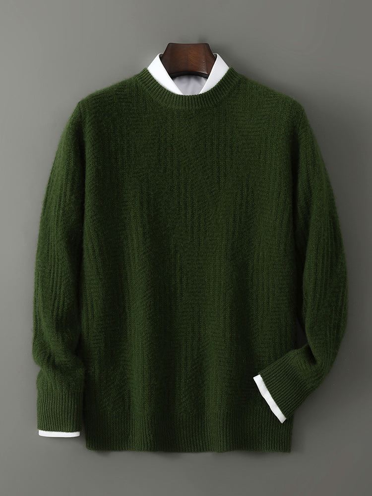 Mens Merino Wool Jacquard Crew Neck Sweater