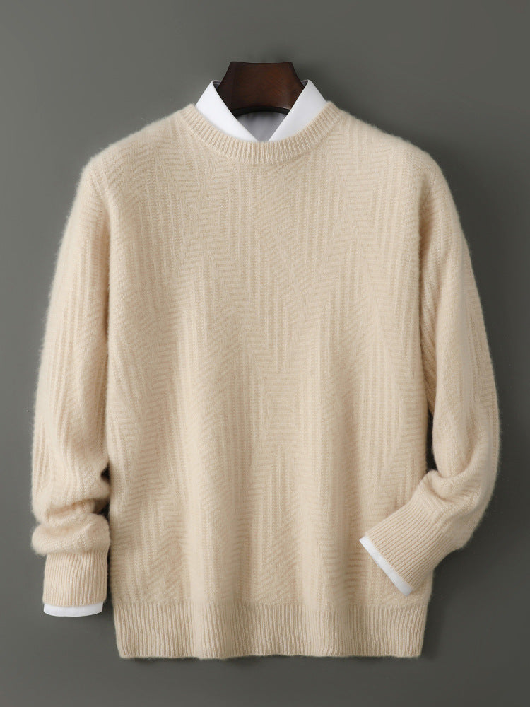 Mens Merino Wool Jacquard Crew Neck Sweater