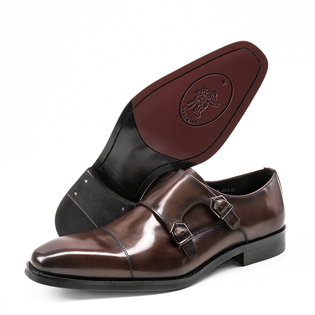 Mens Double Buckle Leather Monk Shoes