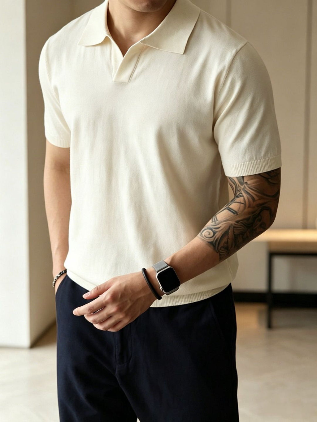 Knitted Polo Shirt Men's Short Sleeve
