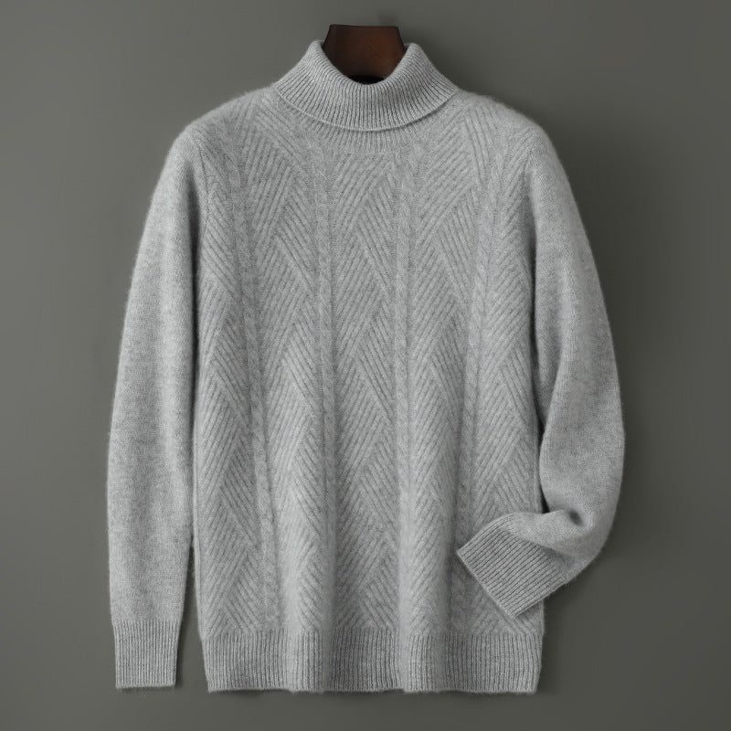 Merino Wool Sweater Men High Lapel Jacquard