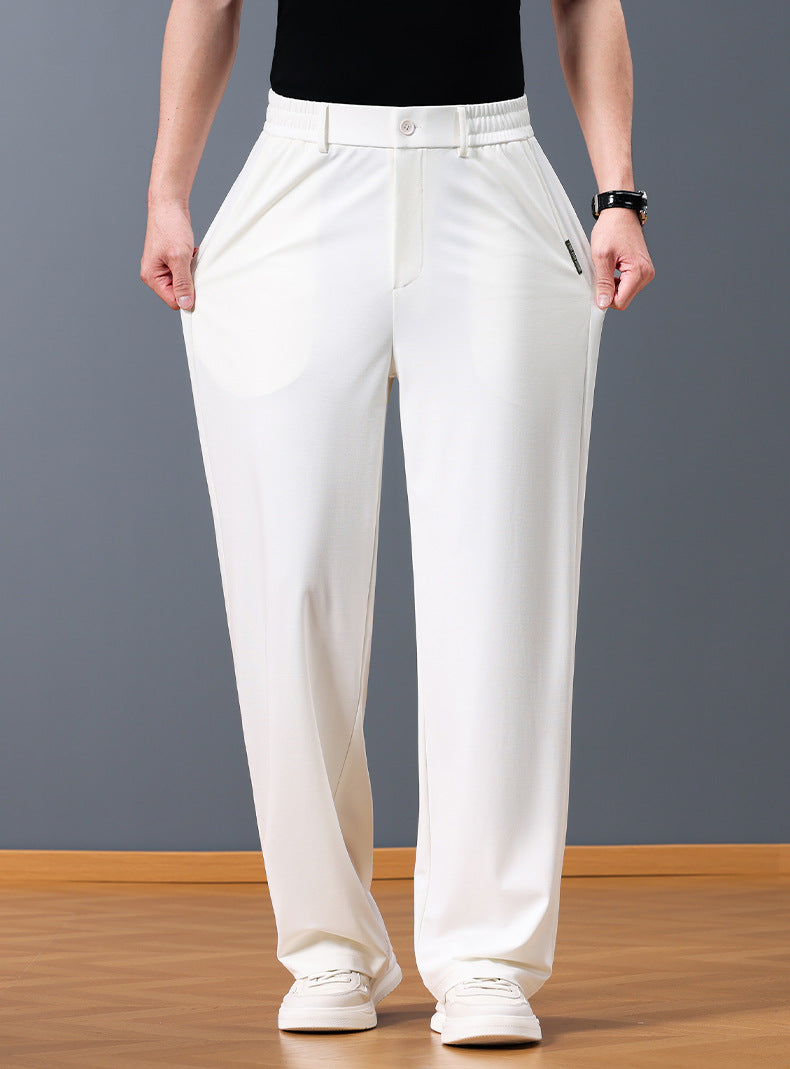 Mens Silk Blend Straight Leg Trousers