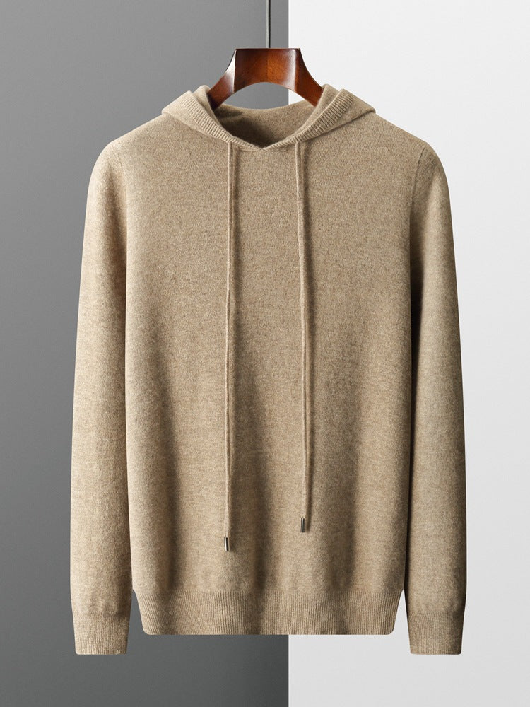 Mens Hooded Cashmere Blend Long Sleeve Knit Pullover
