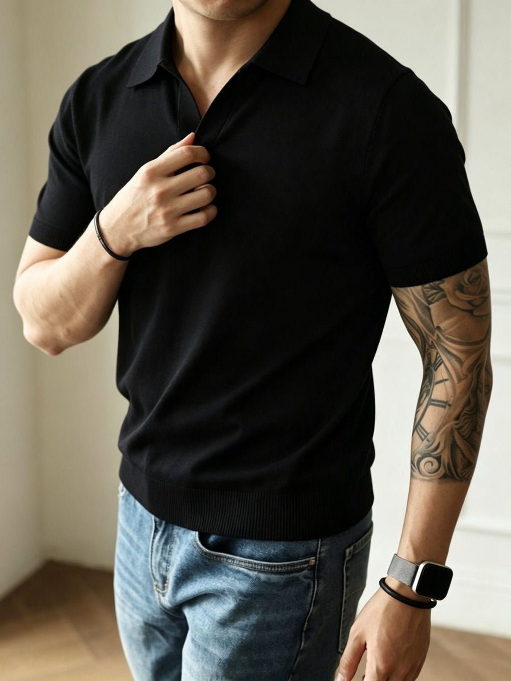 Knitted Polo Shirt Men's Short Sleeve