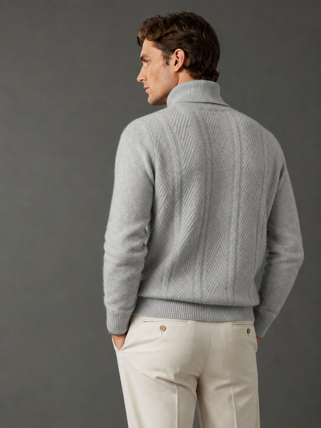 Merino Wool Sweater Men High Lapel Jacquard