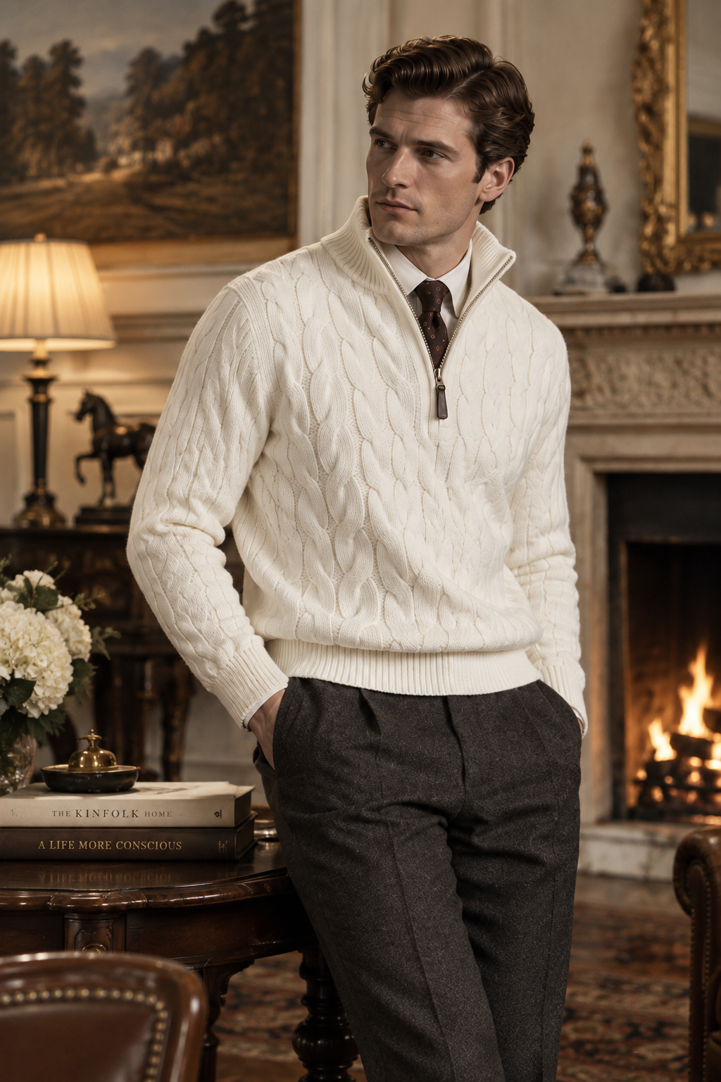 Mens Cable Knit Cotton Sweater