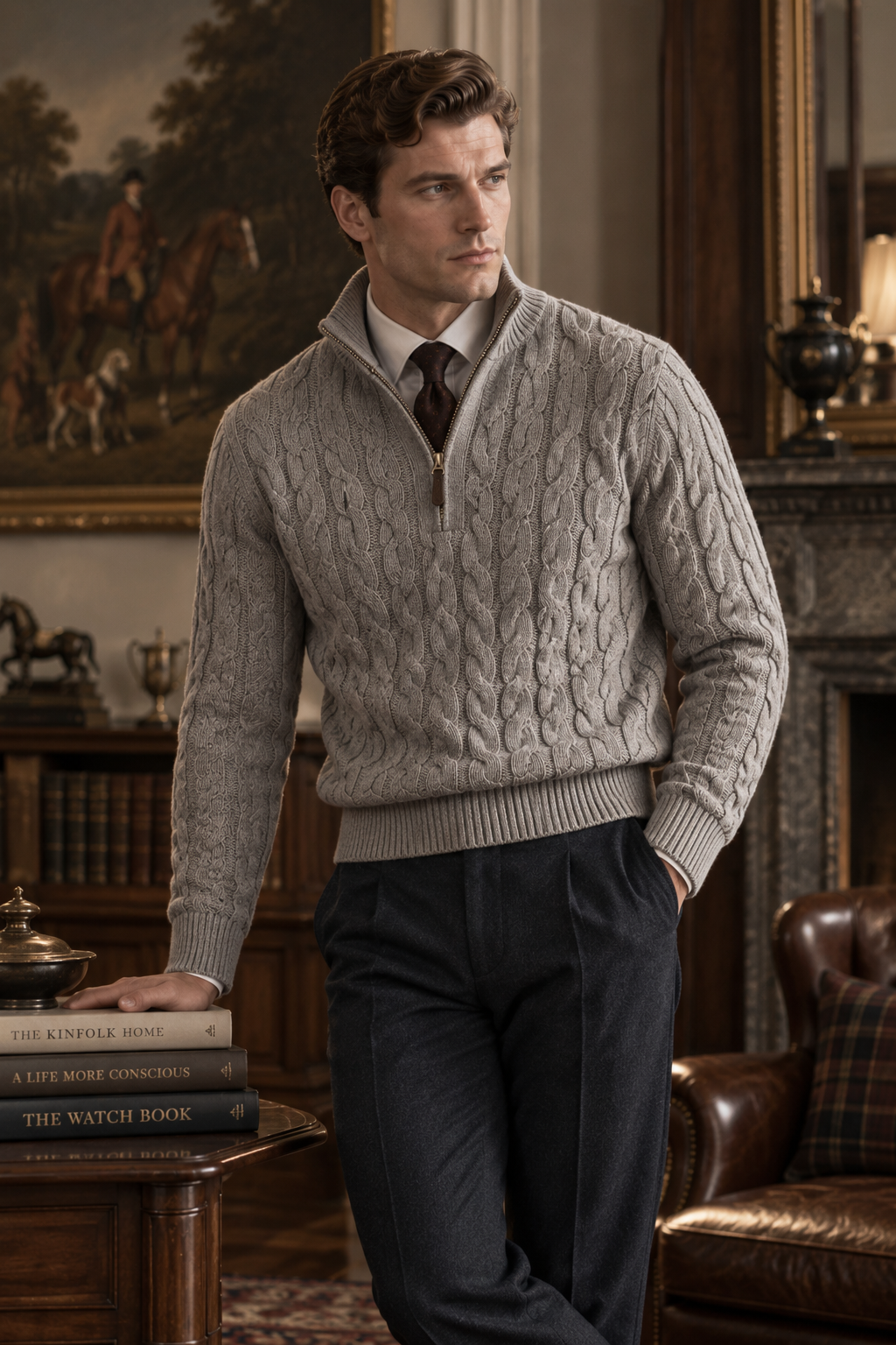 Mens Cable Knit Cotton Sweater