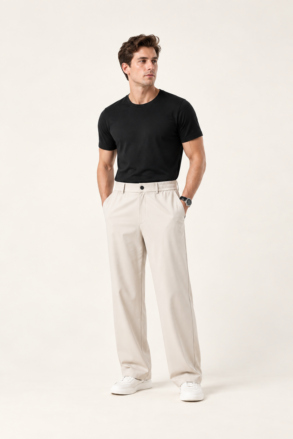 Mens Silk Blend Straight Leg Trousers
