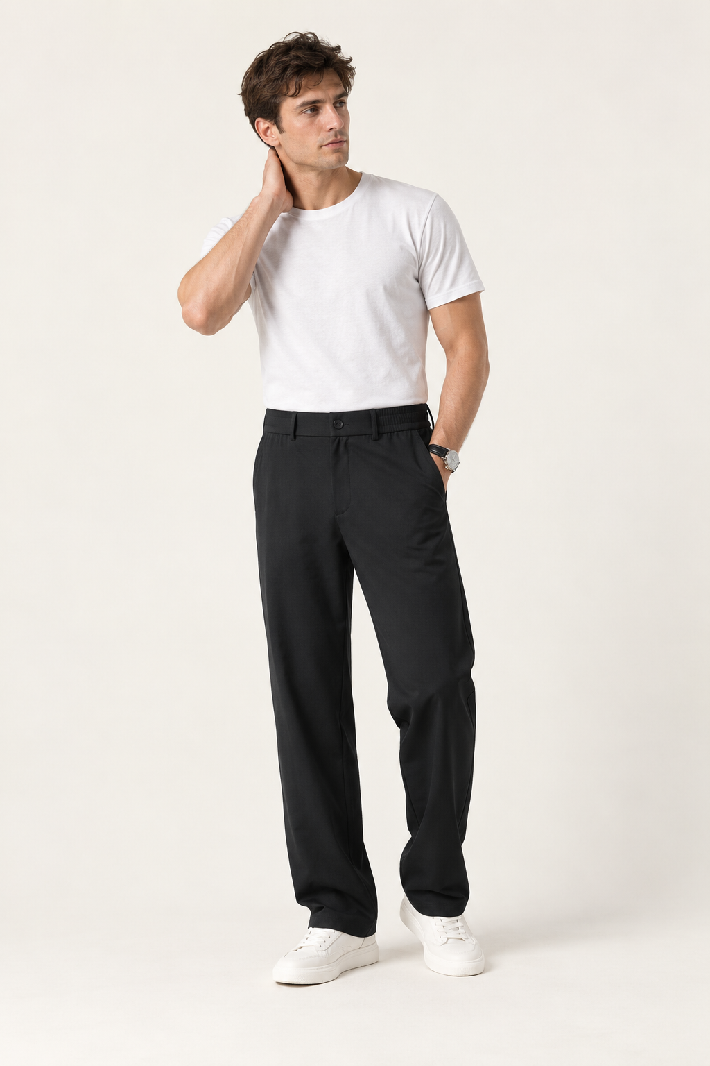 Mens Silk Blend Straight Leg Trousers