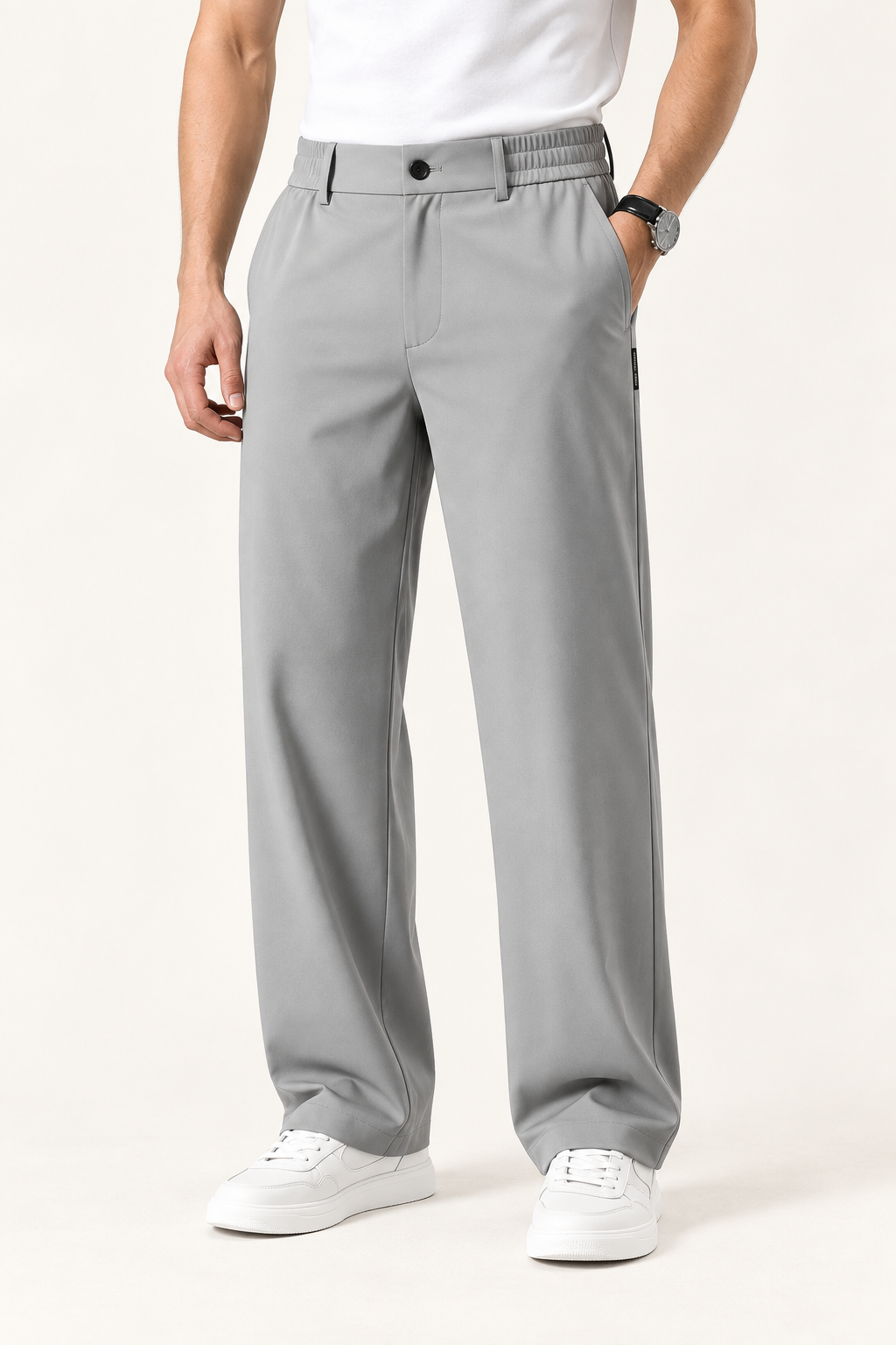 Mens Silk Blend Straight Leg Trousers