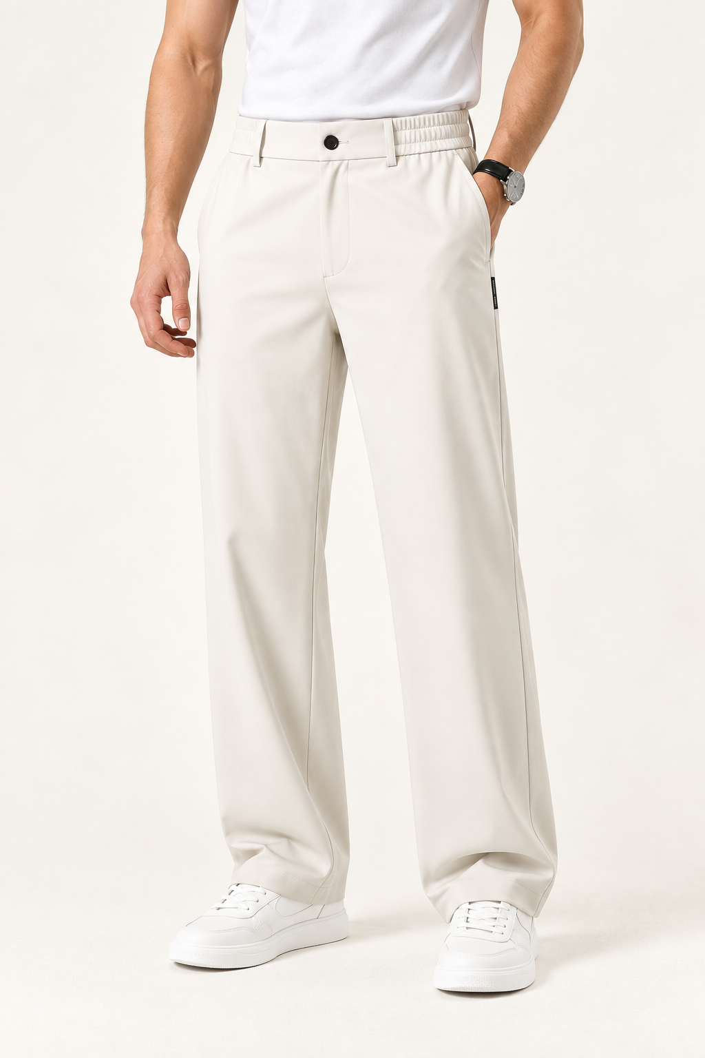 Mens Silk Blend Straight Leg Trousers