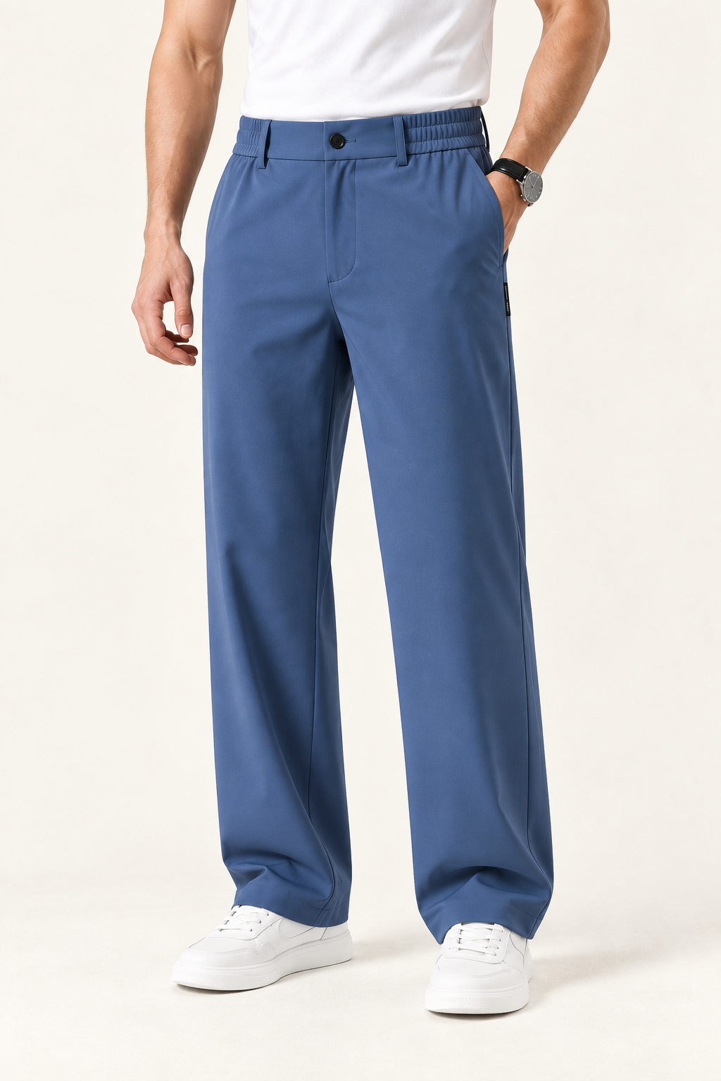 Mens Silk Blend Straight Leg Trousers