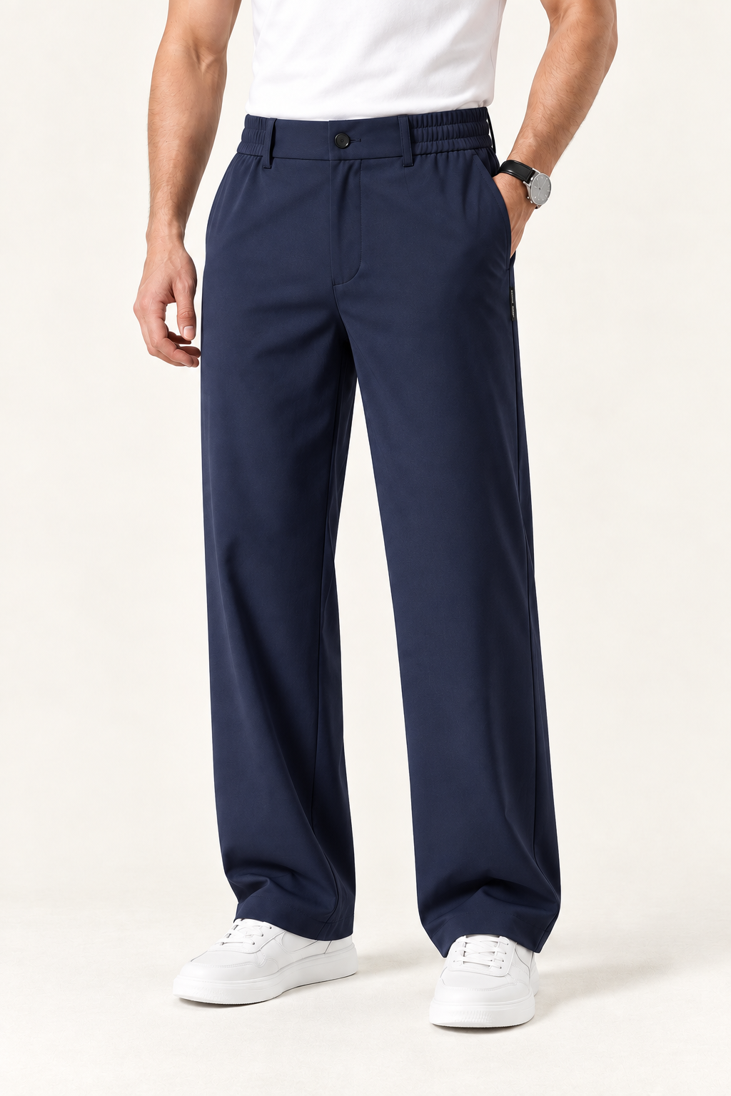 Mens Silk Blend Straight Leg Trousers