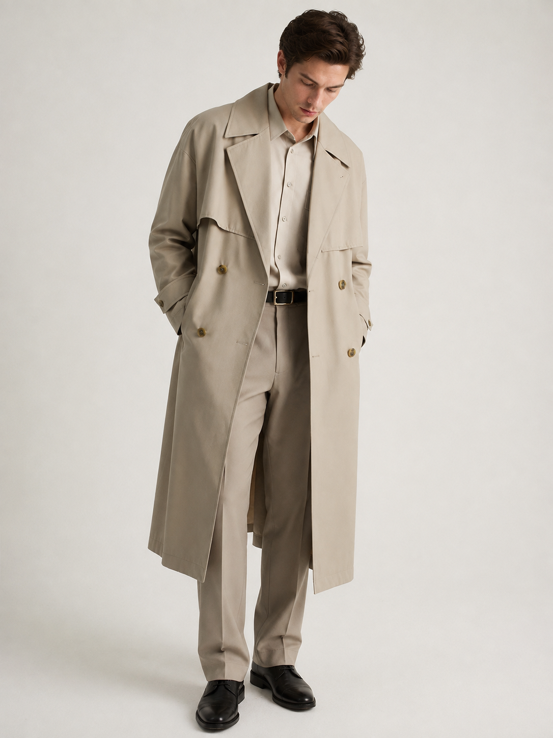Mens Long Double Breasted Trench Coat