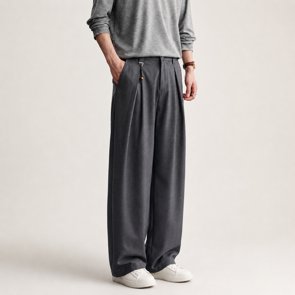 Mens Silk and Linen Blend Straight Pants