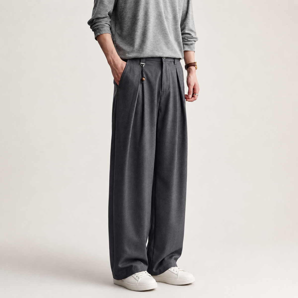 Mens Silk and Linen Blend Straight Pants
