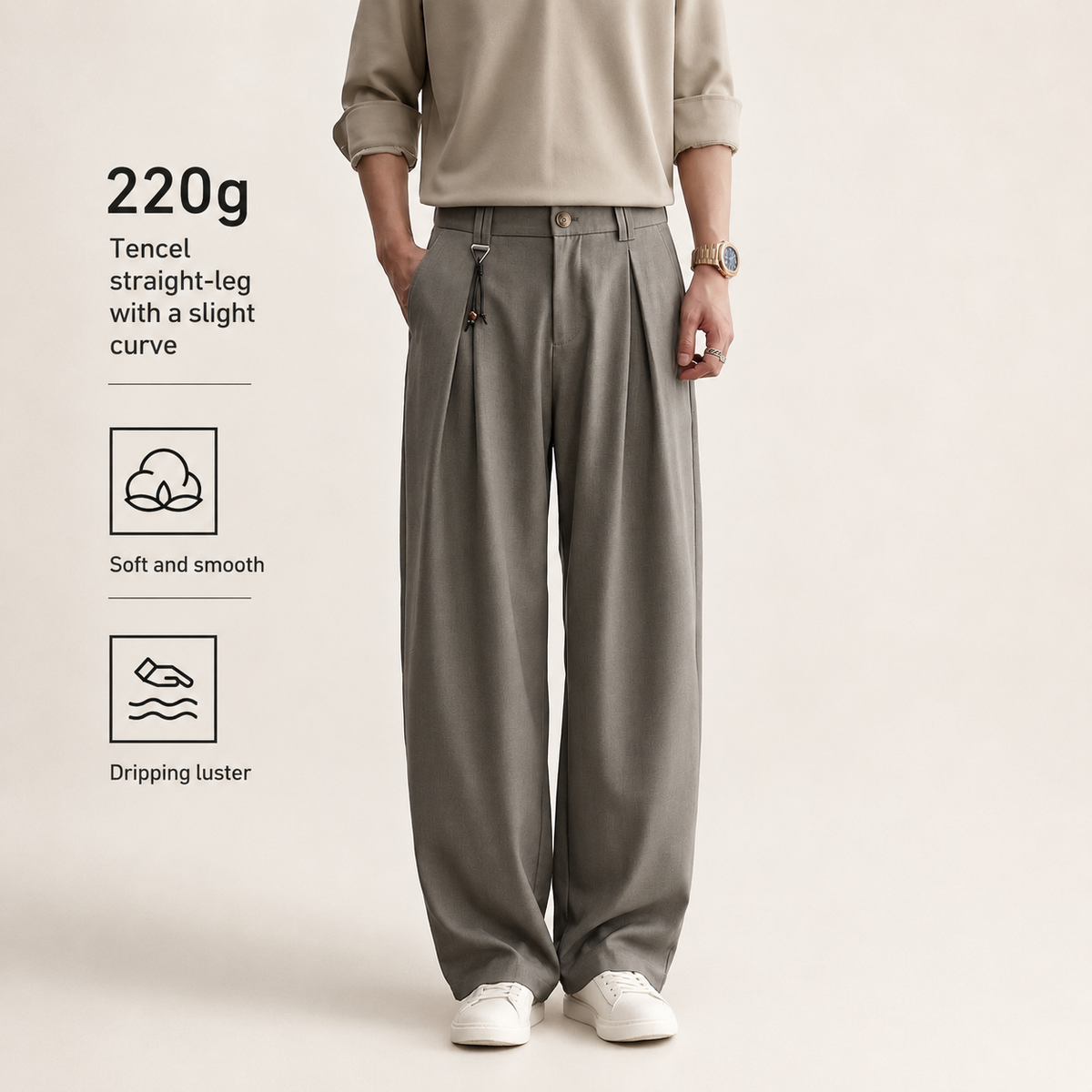 Mens Silk and Linen Blend Straight Pants