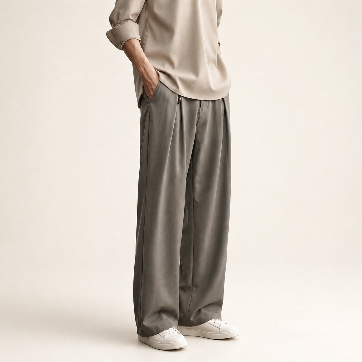 Mens Silk and Linen Blend Straight Pants