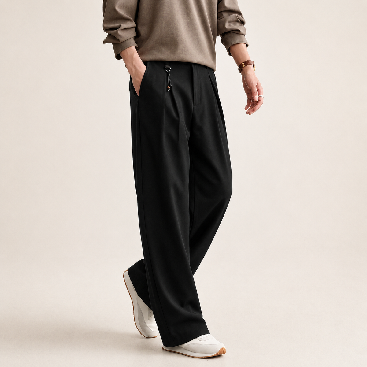 Mens Silk and Linen Blend Straight Pants