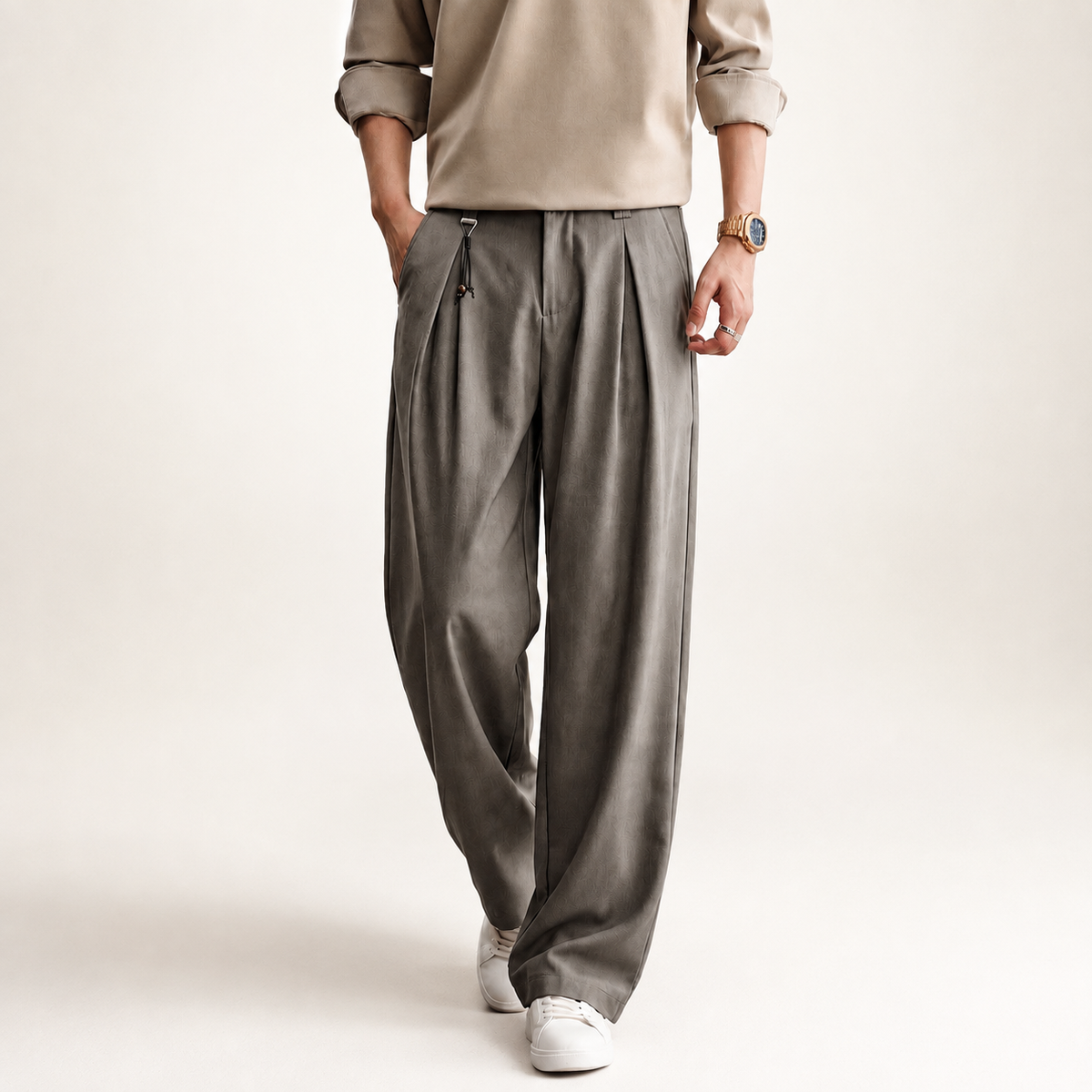 Mens Silk and Linen Blend Straight Pants