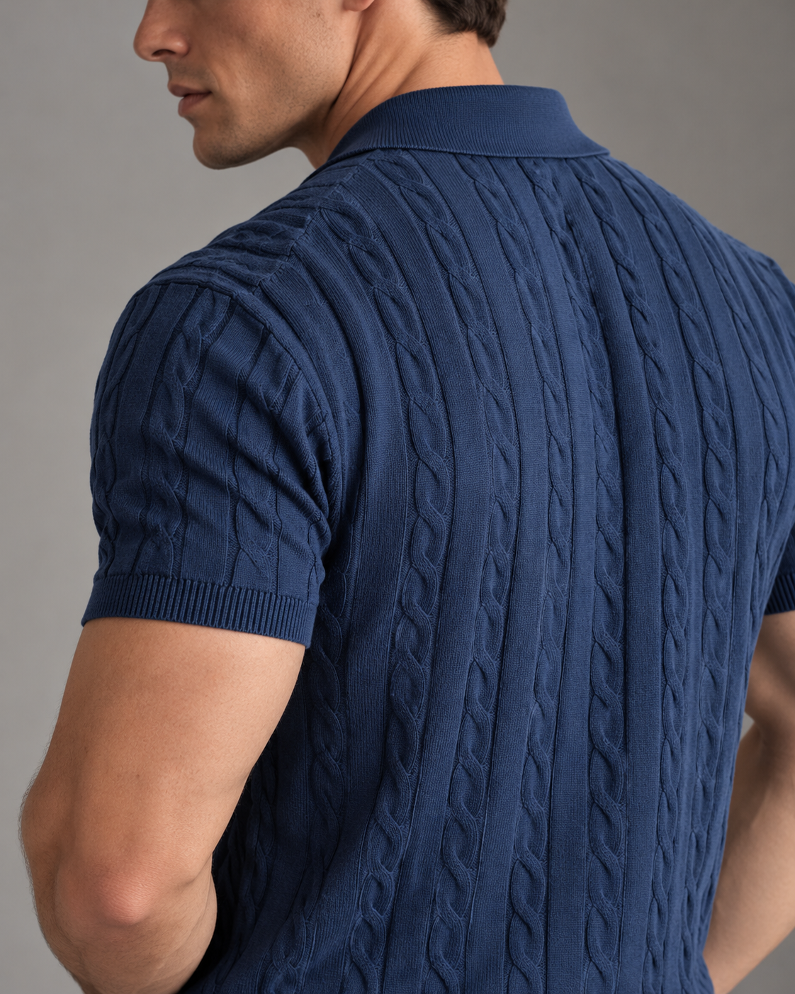 Mens Cable Knit Polo Shirt