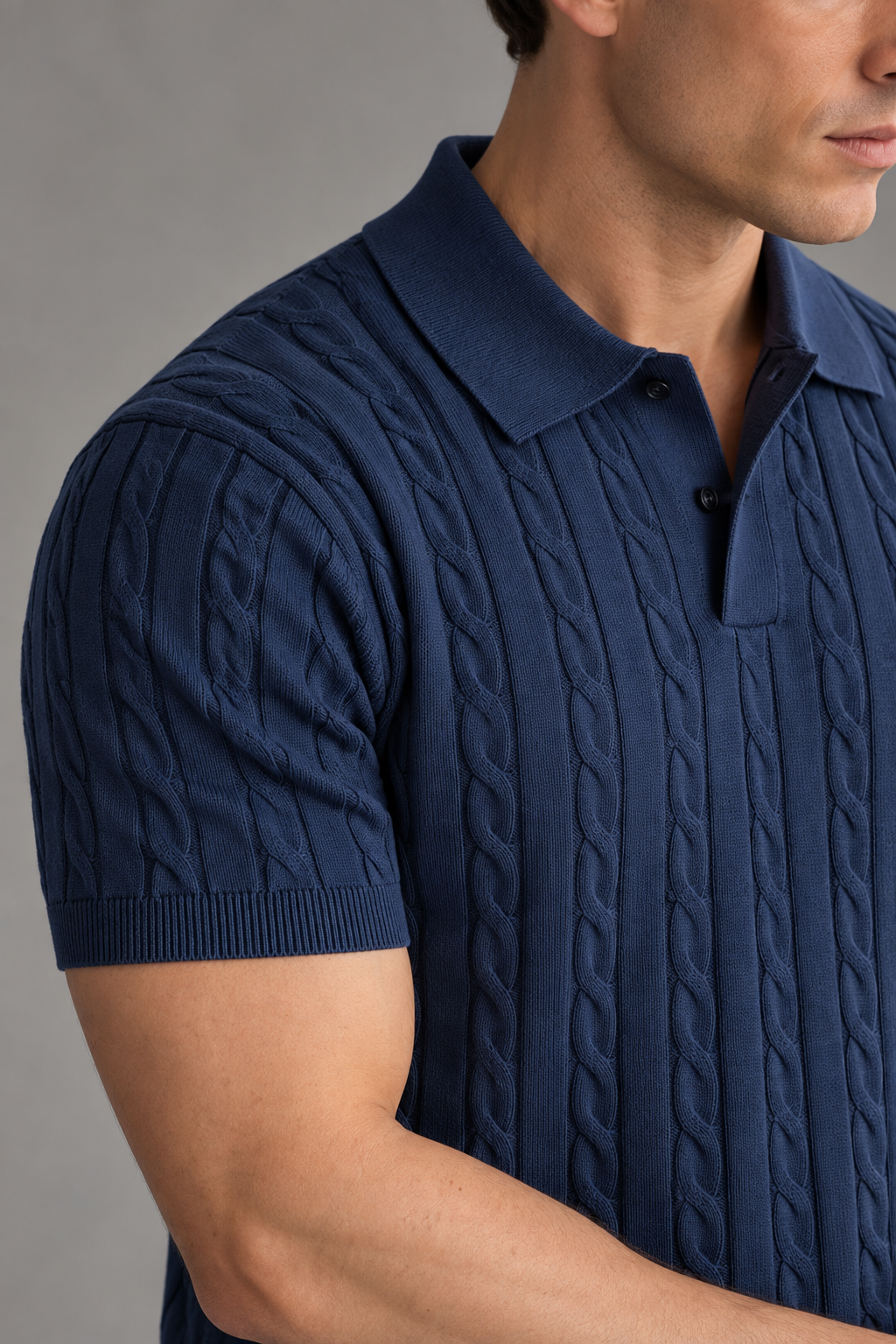 Mens Cable Knit Polo Shirt