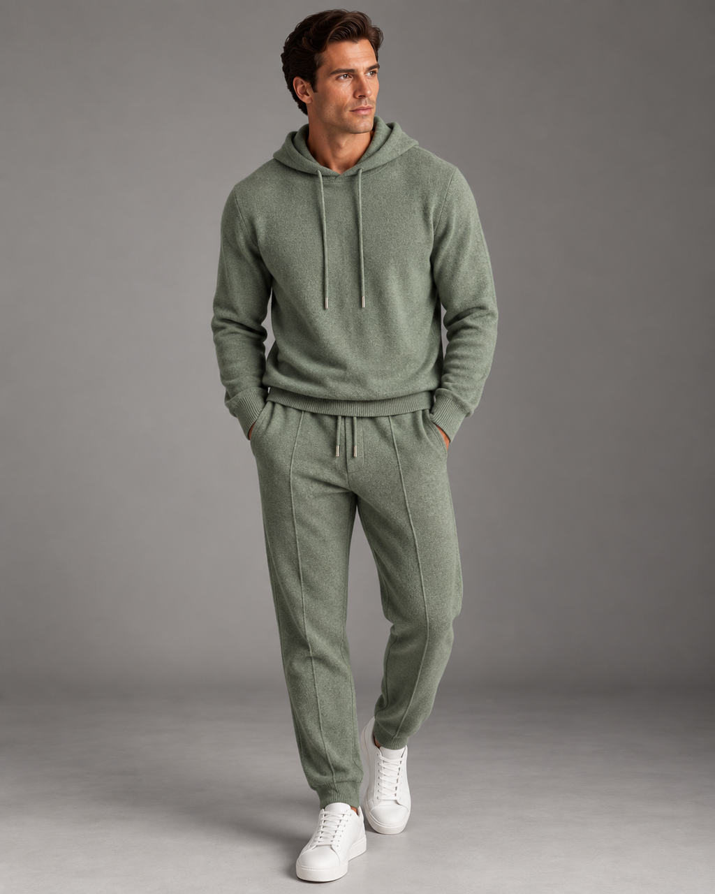 Mens Hooded Cashmere Blend Long Sleeve Knit Pullover