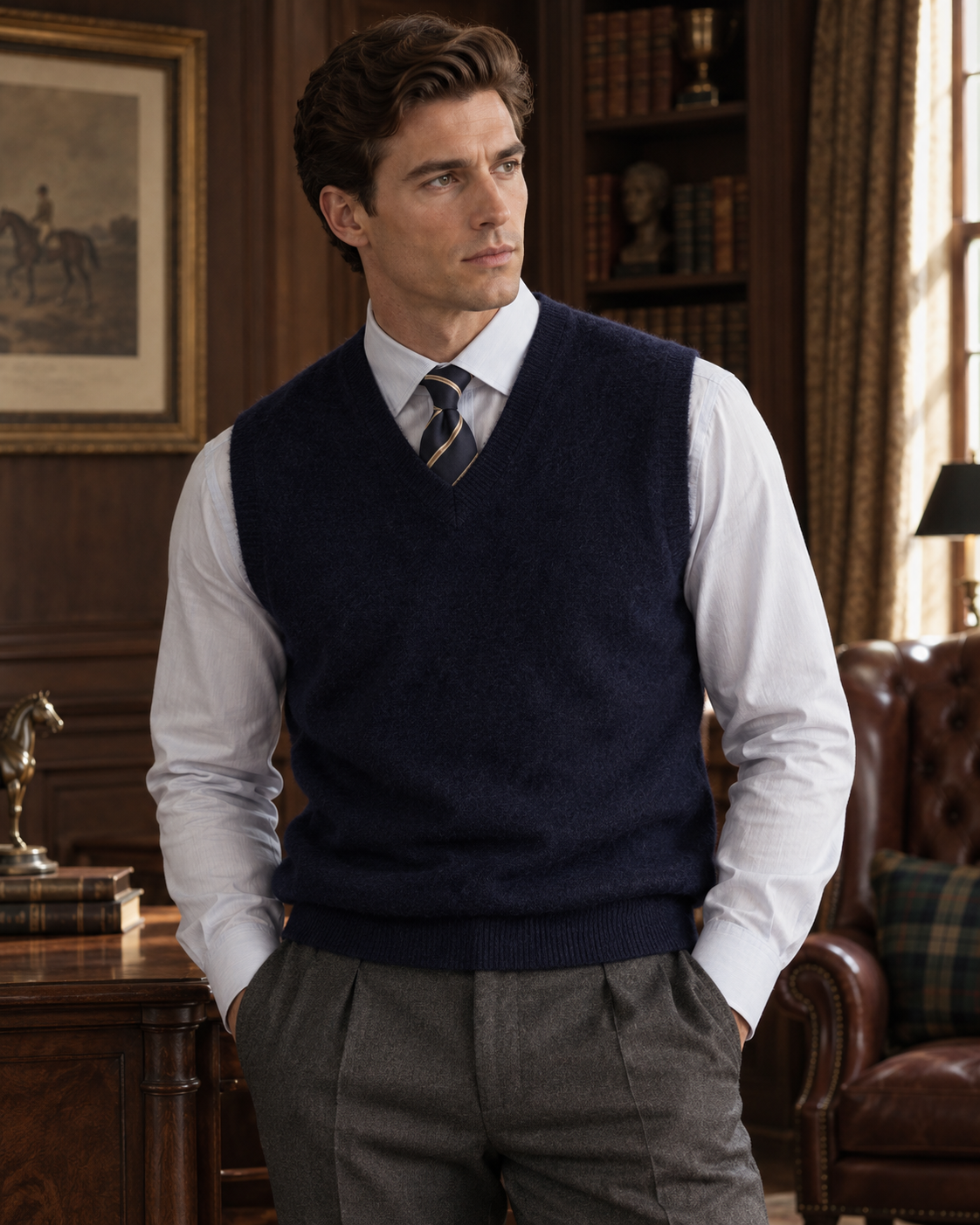 Mens 100% Wool Sleeveless Sweater